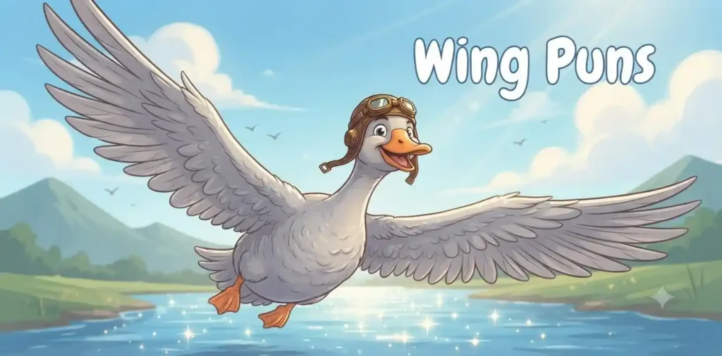 Goose spreading wide wings