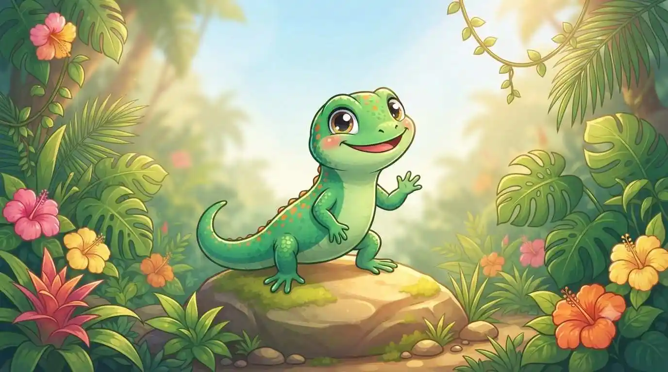 Happy green lizard smiling