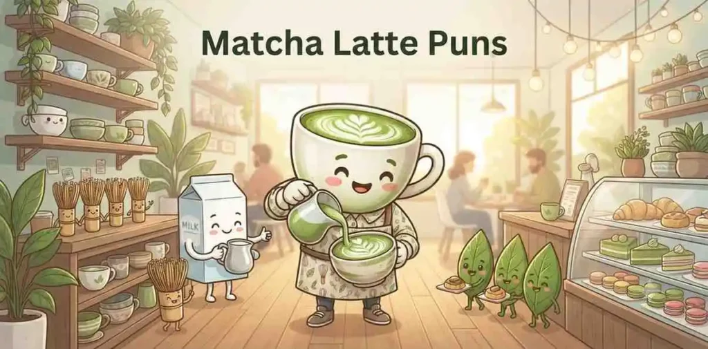 Cute matcha latte mascot