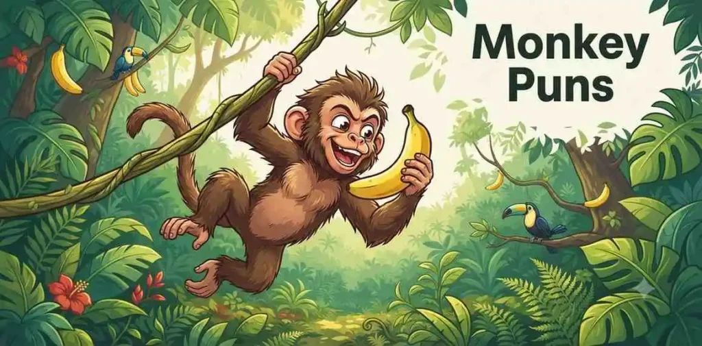 Funny monkey swinging with a banana