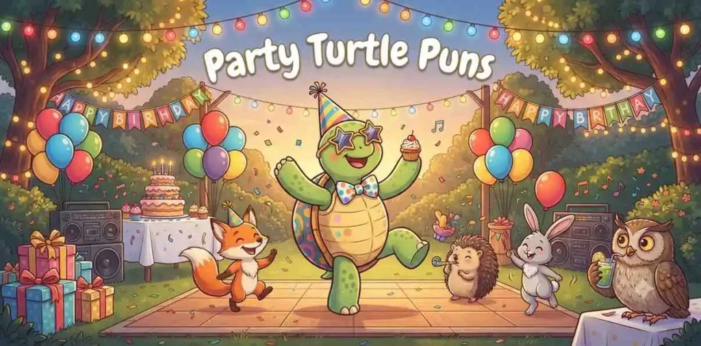 Party turtle celebrating happily