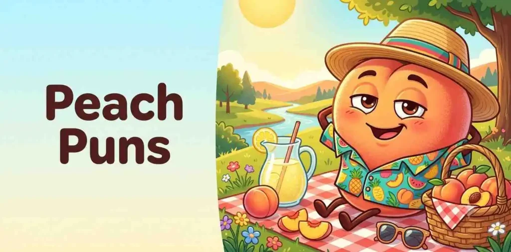 Funny peach character enjoying summer