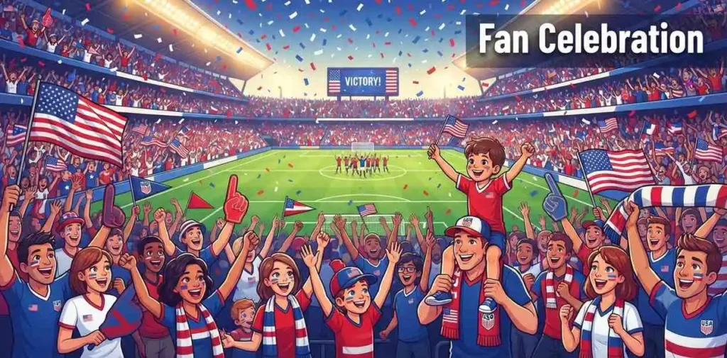 Happy fans waving flags