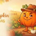 Funny pumpkin with autumn decorations