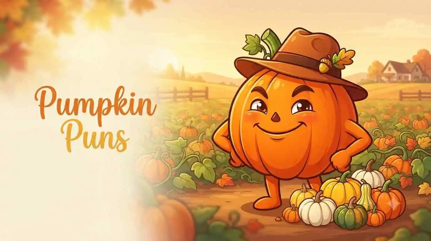 Funny pumpkin with autumn decorations