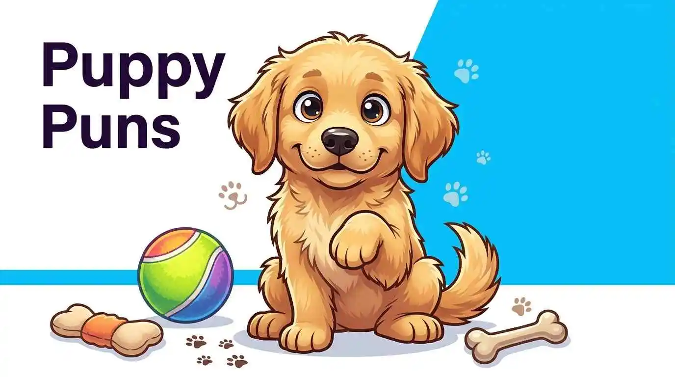 Cute puppy making funny puns