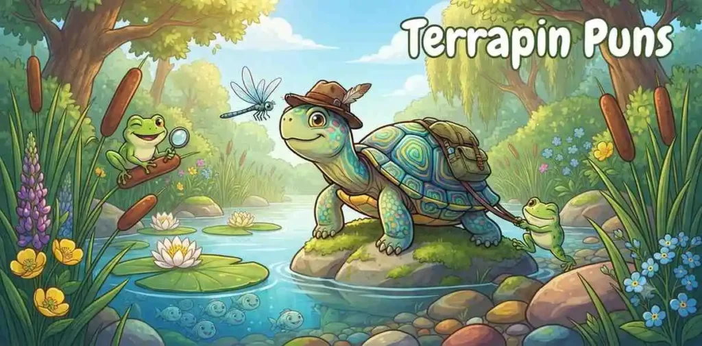 Funny terrapin enjoying pond