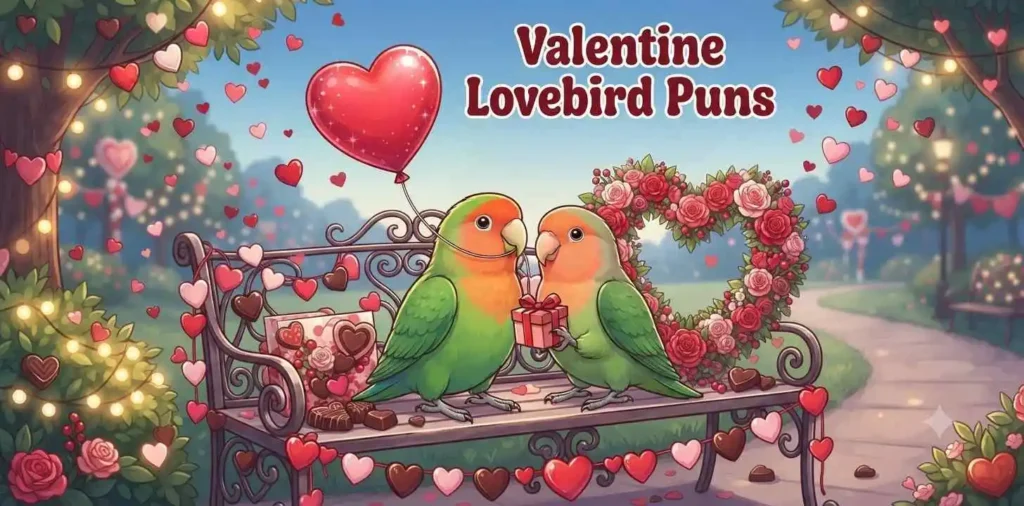 Lovebirds with heart balloons