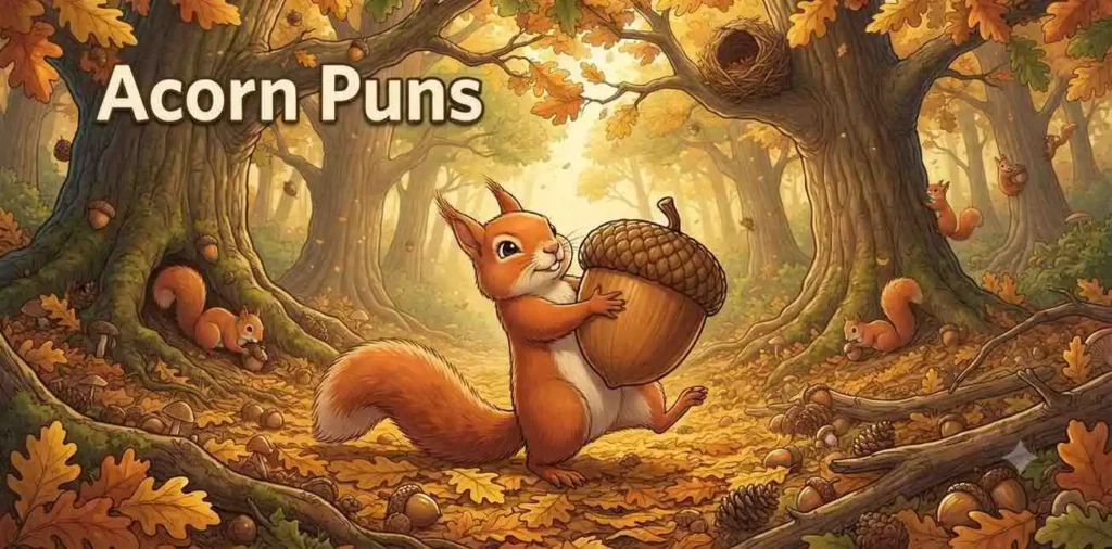 Squirrel collecting giant acorns