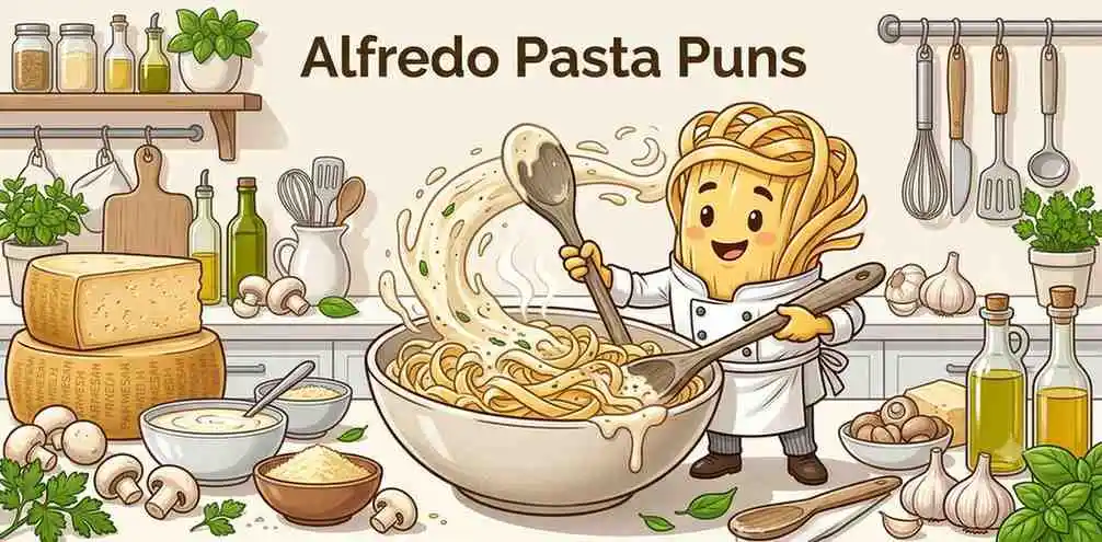 Funny Alfredo pasta character cooking