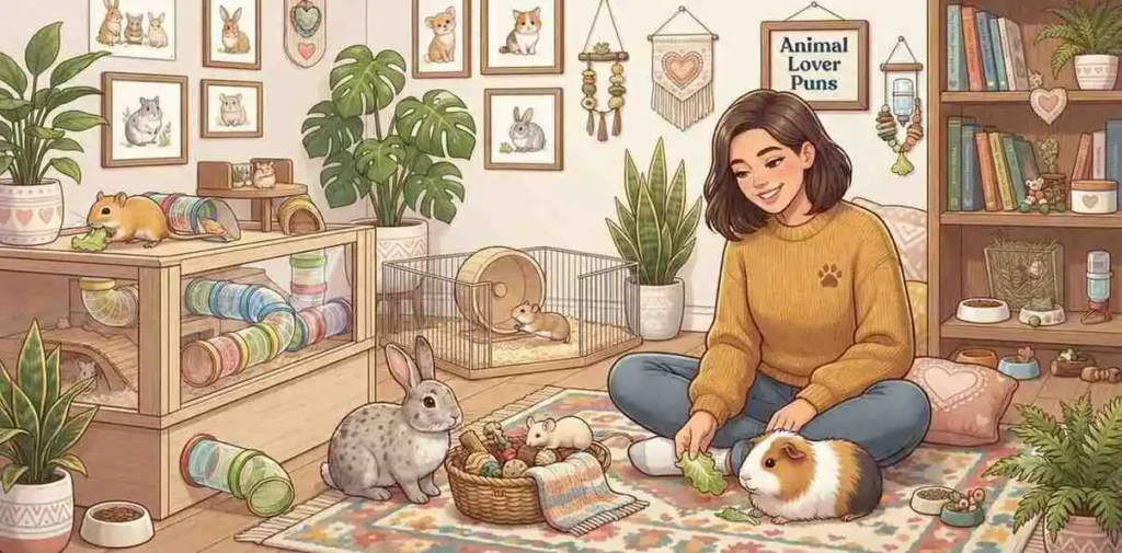 Happy person with small pets