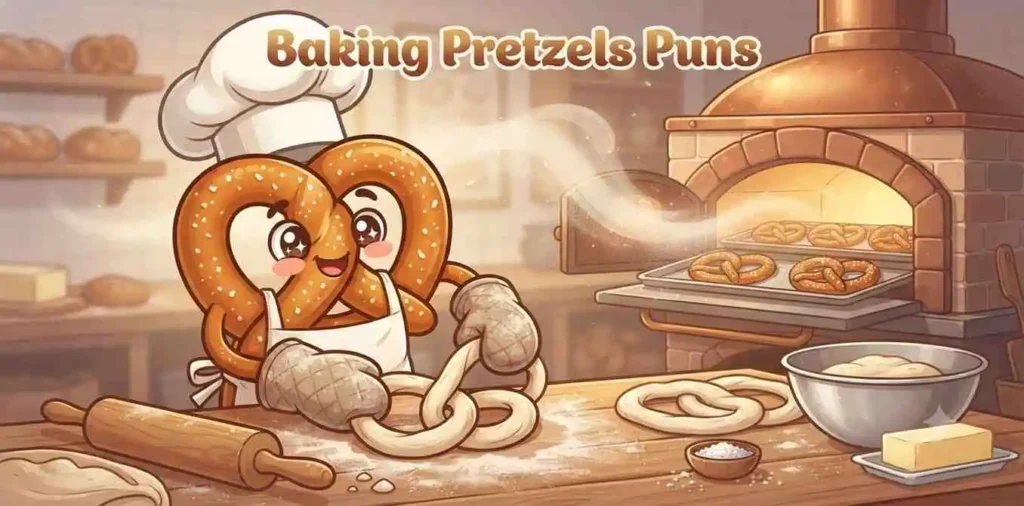 Funny baker pretzel cooking