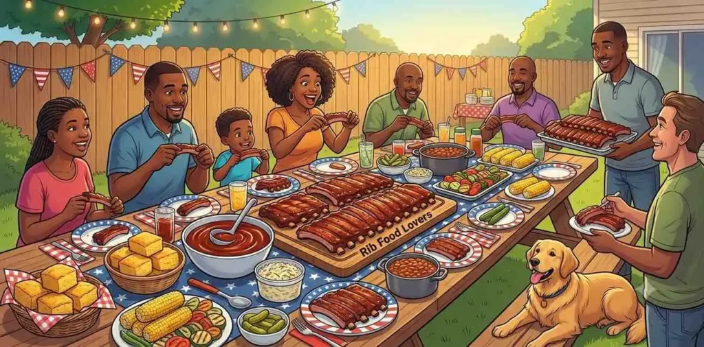 Friends enjoying barbecue ribs