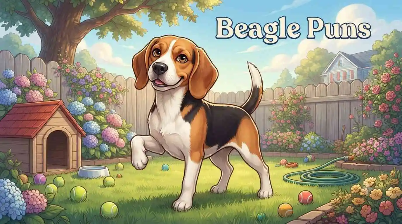 Happy Beagle surrounded by flowers
