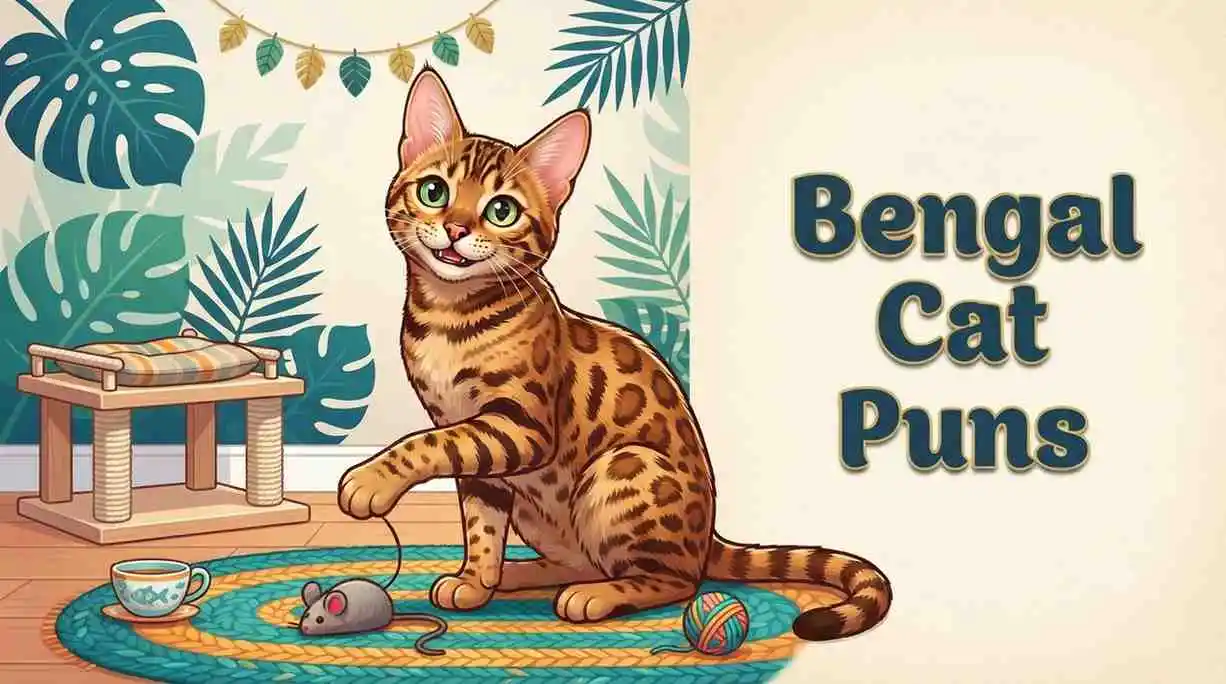 Cute Bengal cat pun illustration