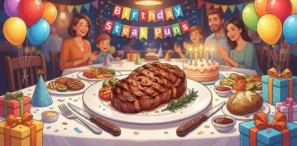 Steak celebrating birthday with cake