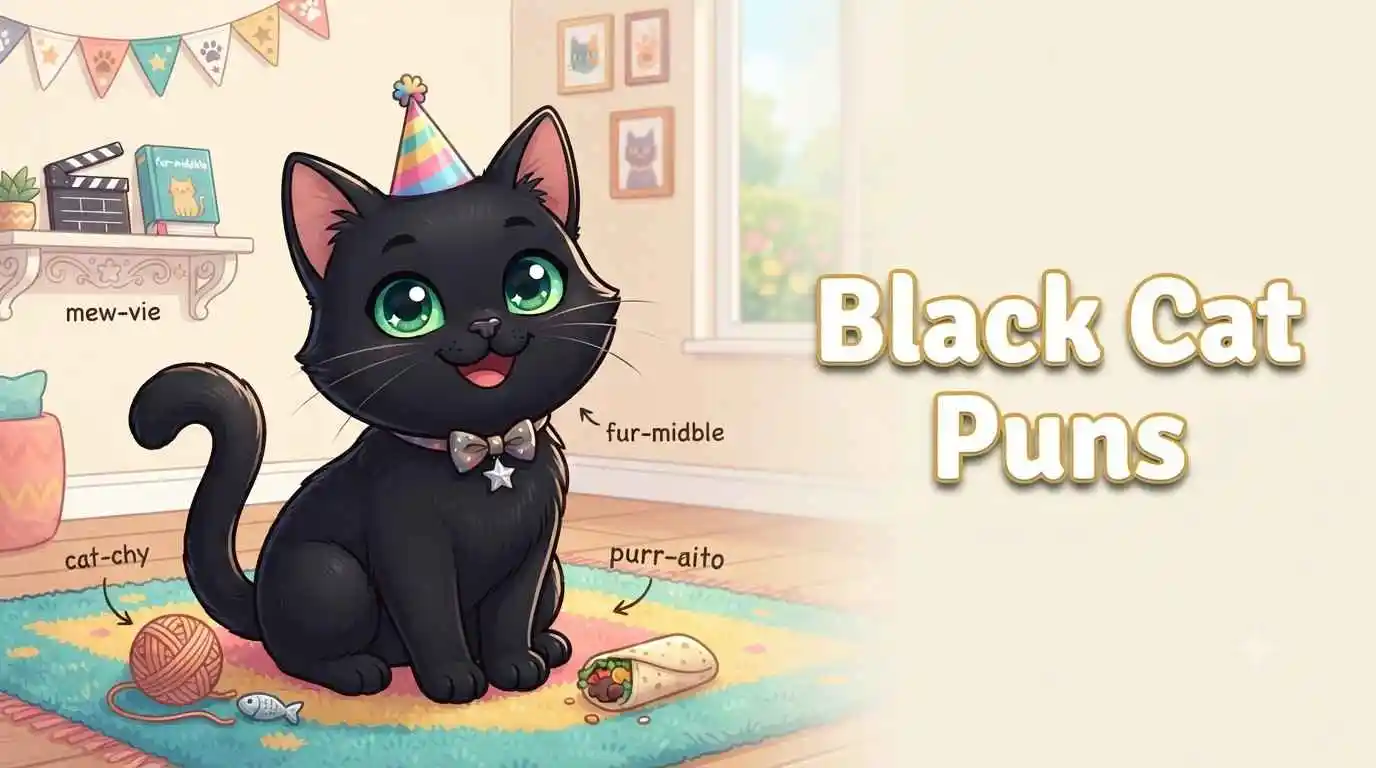 Cute black cat pun illustration