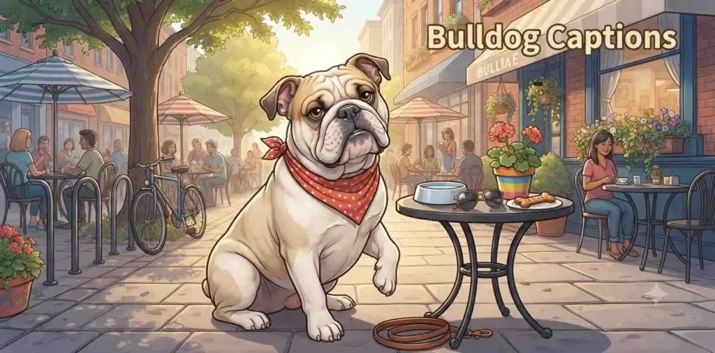 Stylish bulldog posing outdoors