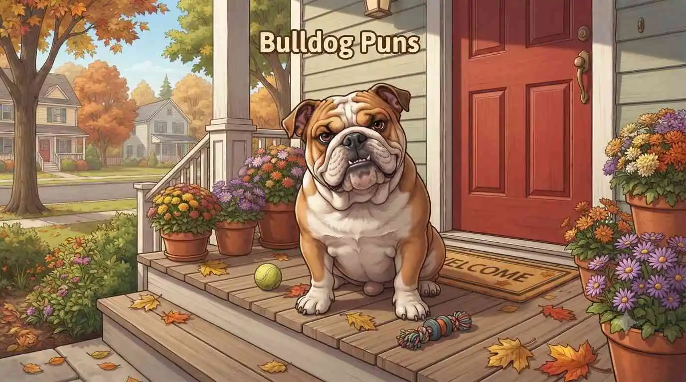 Happy bulldog sitting outdoors