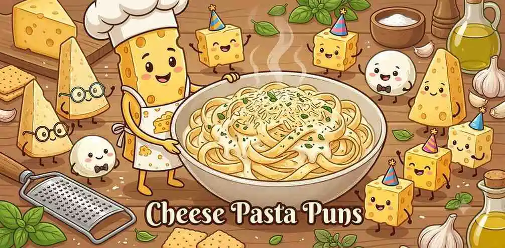 Cheesy pasta characters having fun