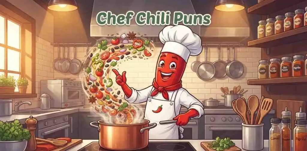 Chef chili cooking happily