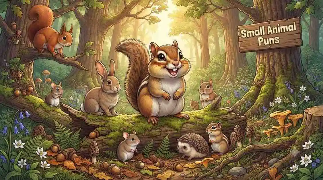 Cute chipmunk with woodland friends
