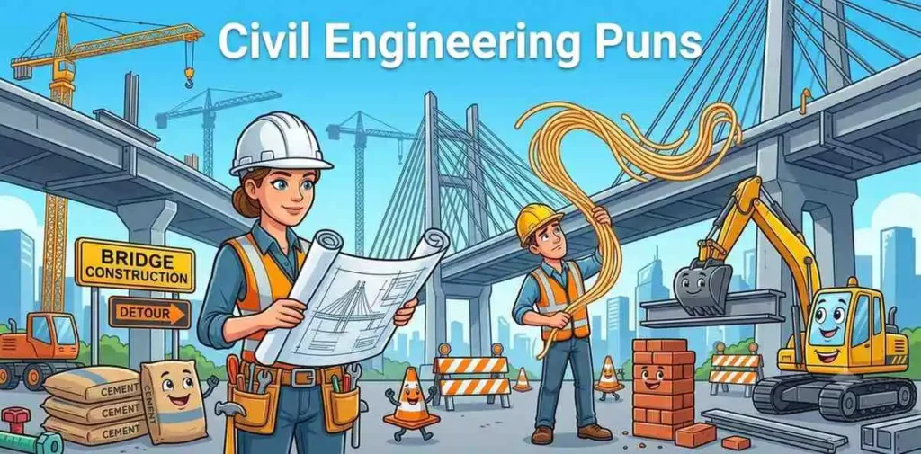 Funny construction workers building bridge