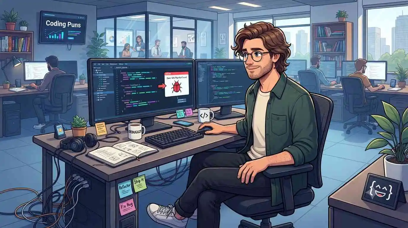 Developer coding at computer desk