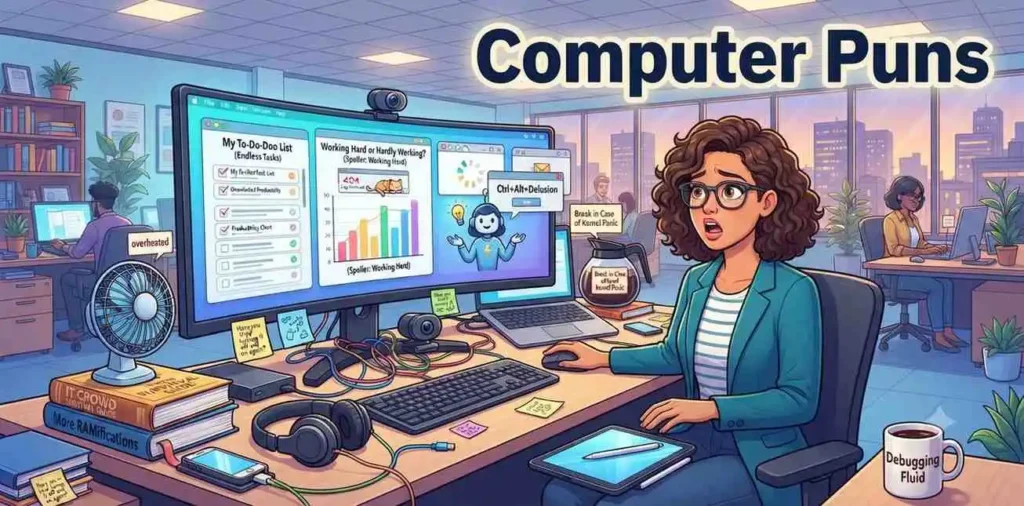 Woman working with office computer