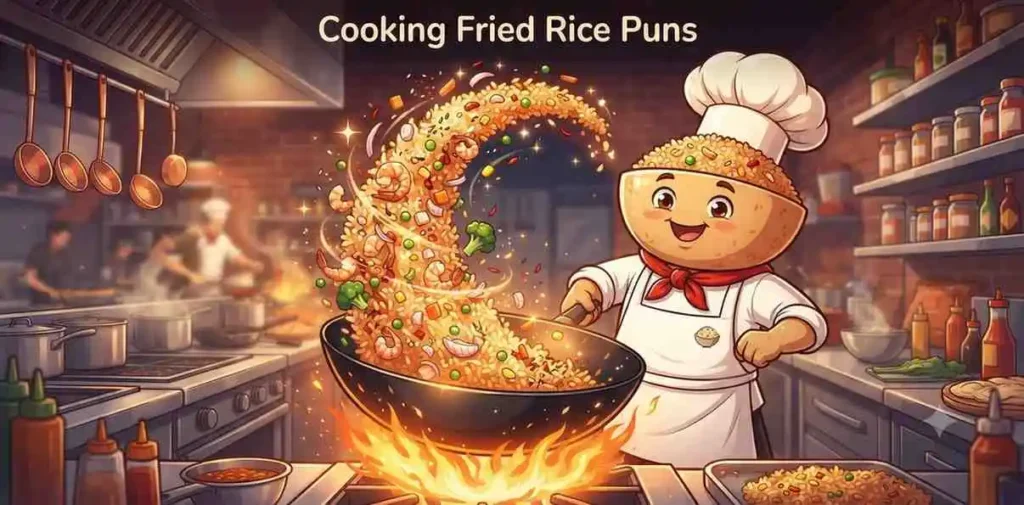 Funny chef frying rice