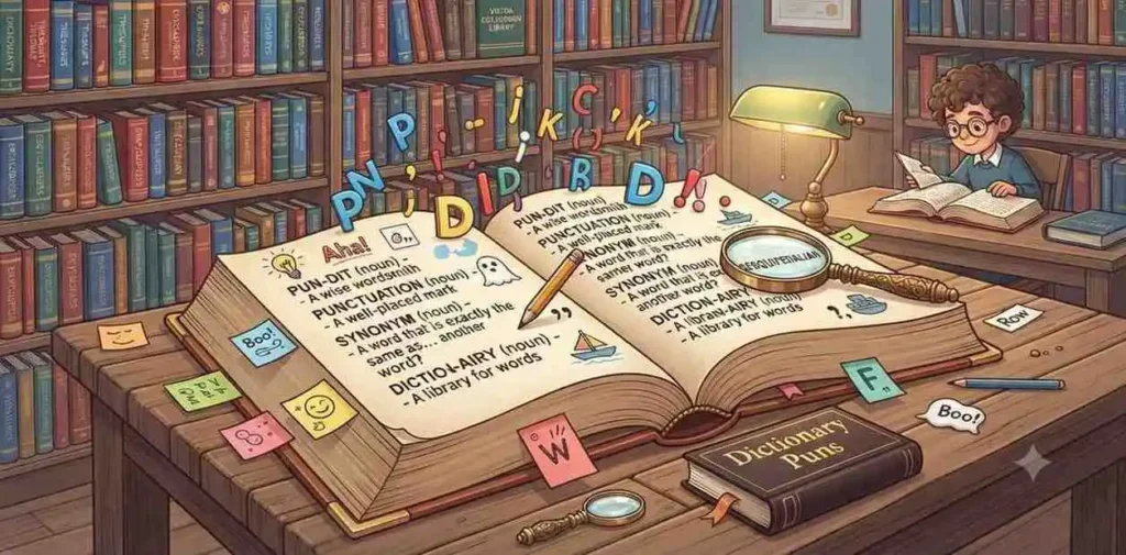 Open dictionary with funny letters