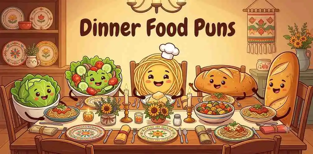 Happy pasta dinner characters together