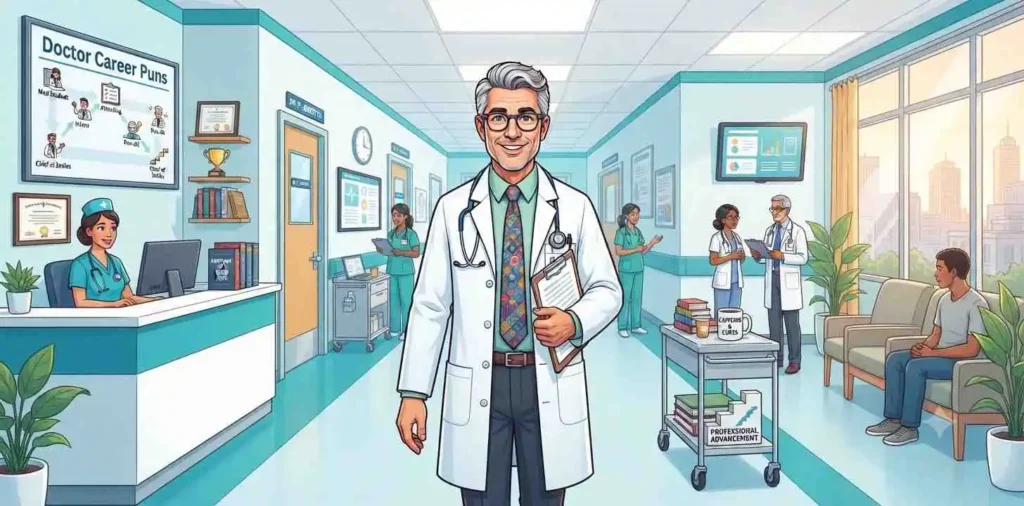 Doctor working in busy hospital