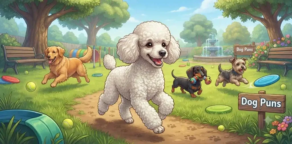 Playful poodle with dog friends