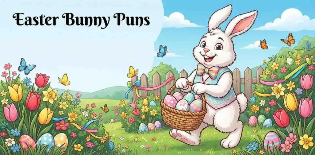 Happy Easter bunny collecting eggs