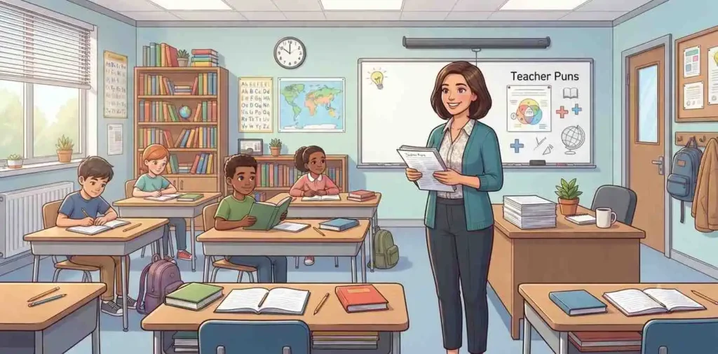 Teacher grading papers in classroom