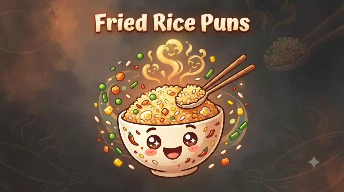Happy fried rice mascot smiling