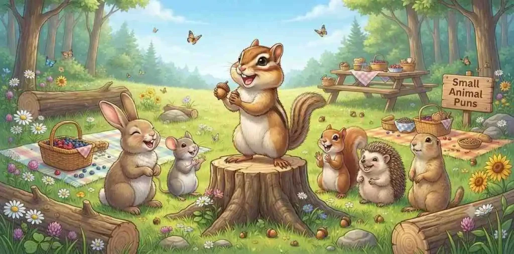 Chipmunk playing with small animals
