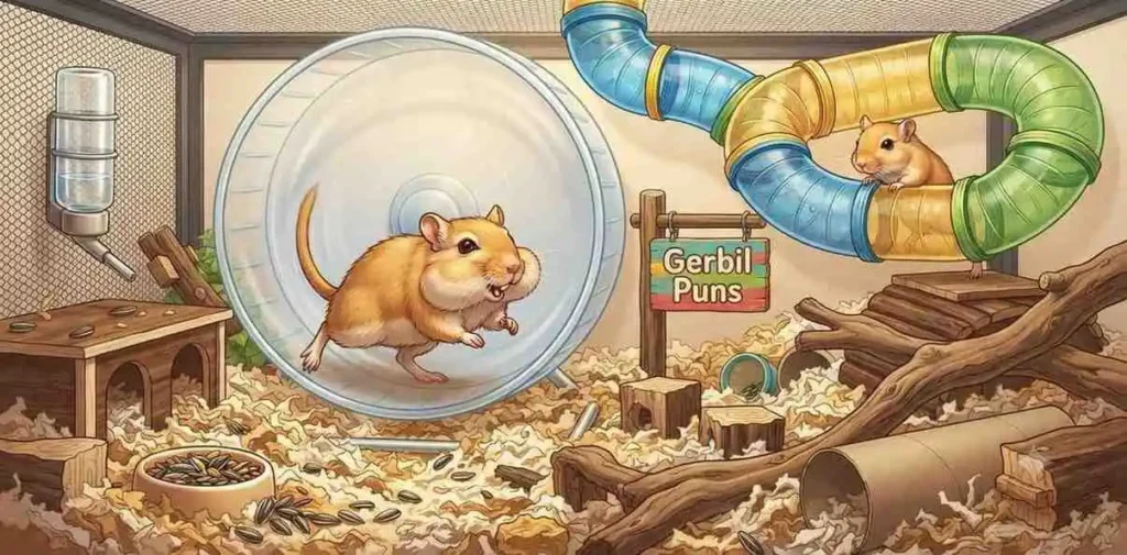 Playful gerbil running wheel