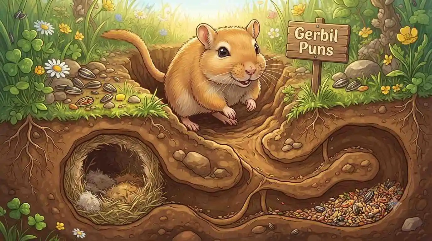 Cute gerbil exploring burrow