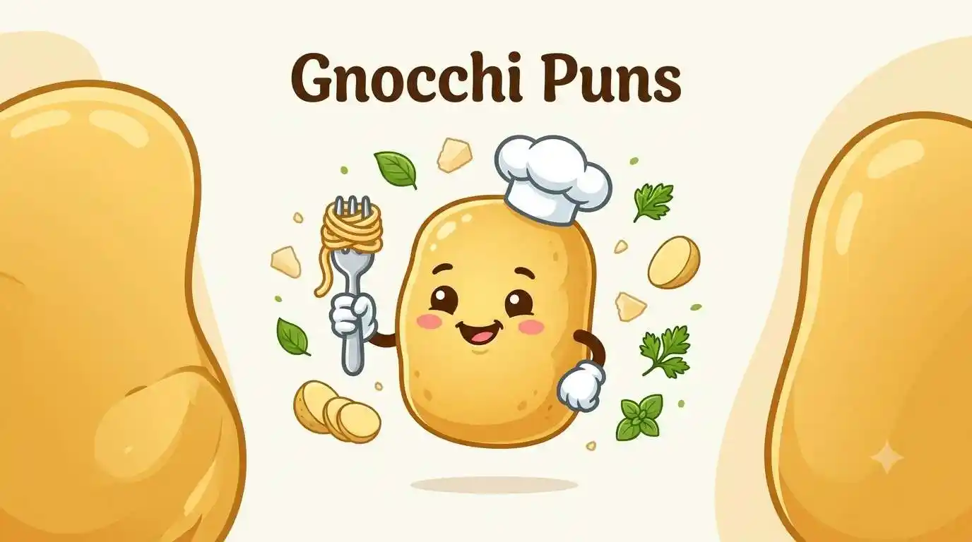 Cute gnocchi mascot smiling brightly