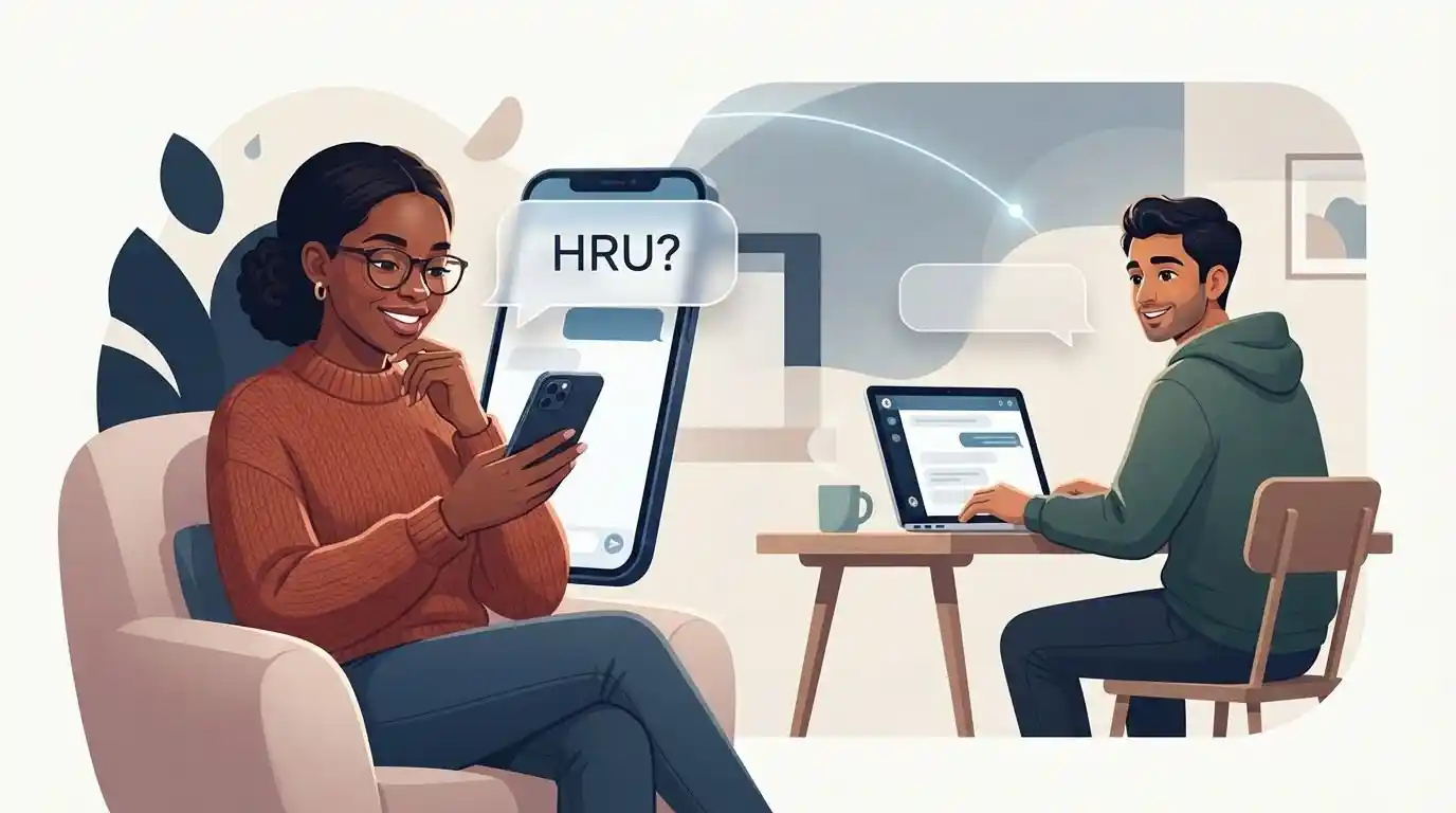 Two adults using a casual HRU message to check how each other is doing