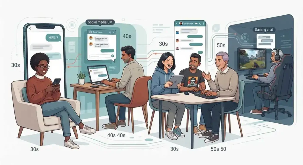 Adults using HRU in texts, DMs, group chats, and online conversations