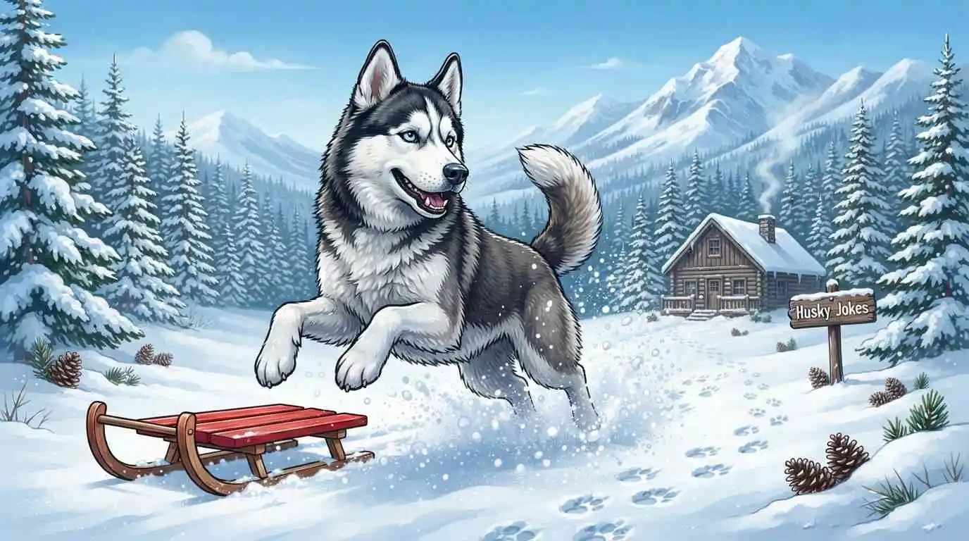 Playful husky surrounded by snow