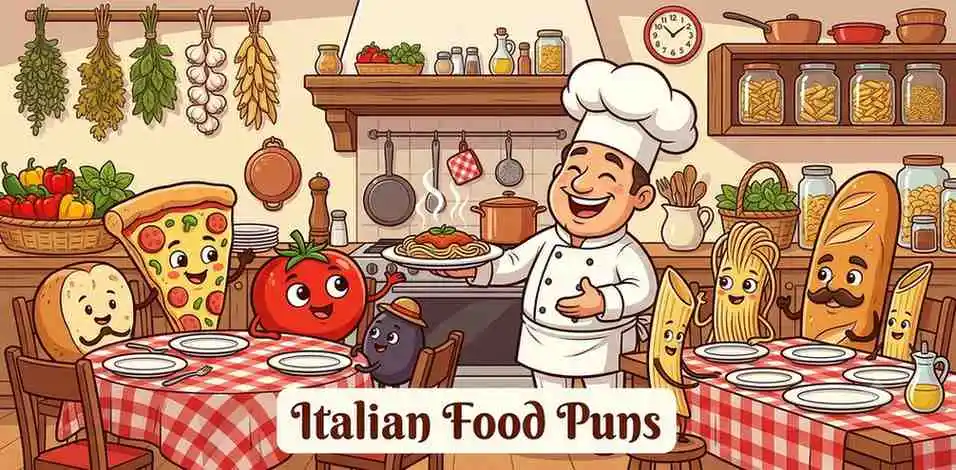 Funny Italian pasta characters celebrating
