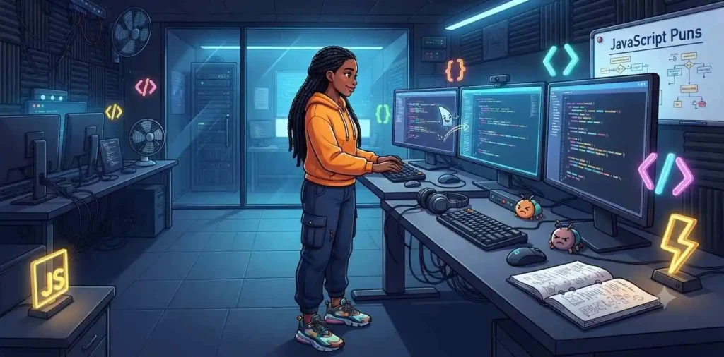 Developer coding JavaScript website