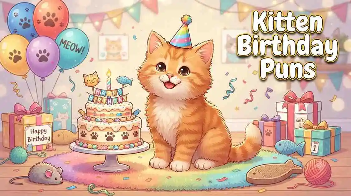 Cute kitten birthday party illustration