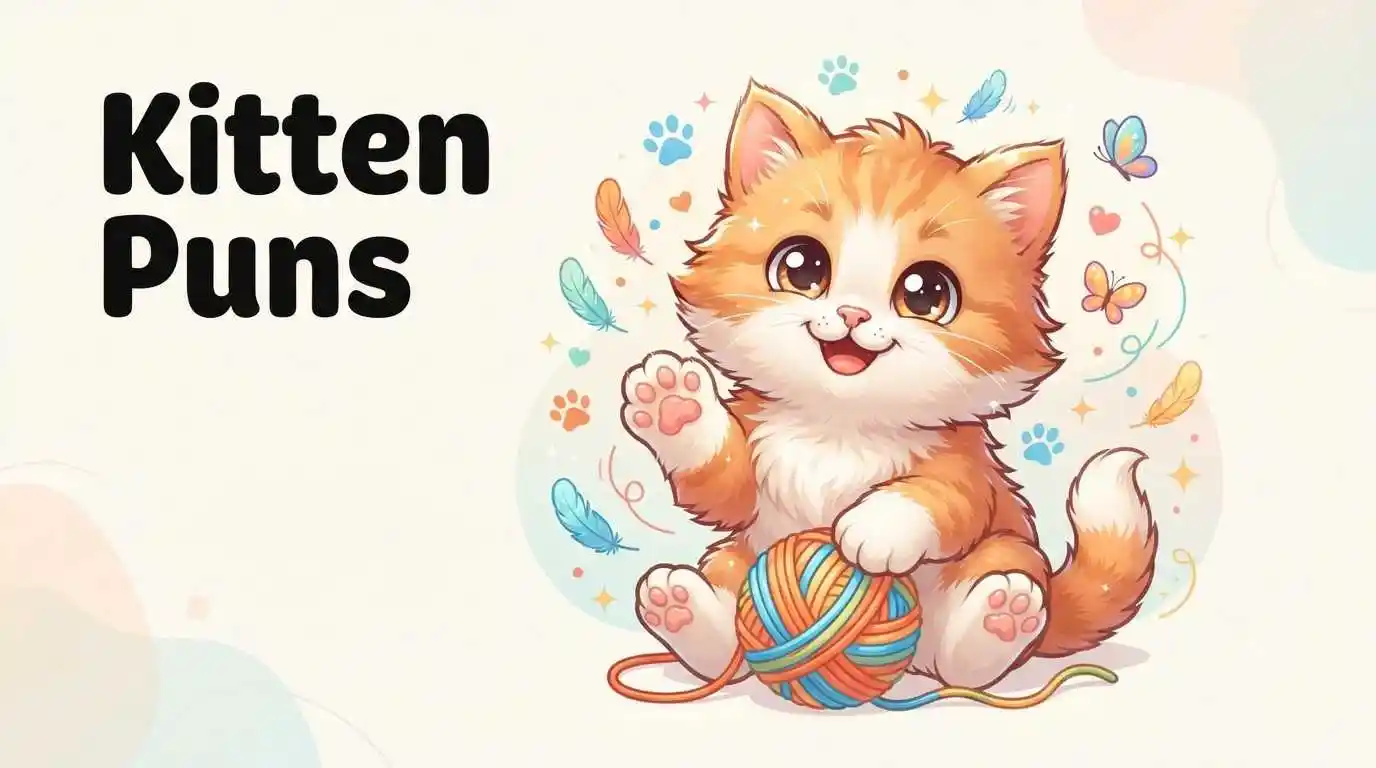 Fluffy cartoon kitten smiling happily