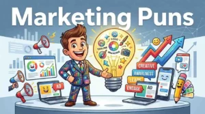 Funny marketing mascot presenting ideas