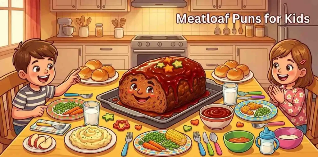Kids enjoying funny meatloaf dinner